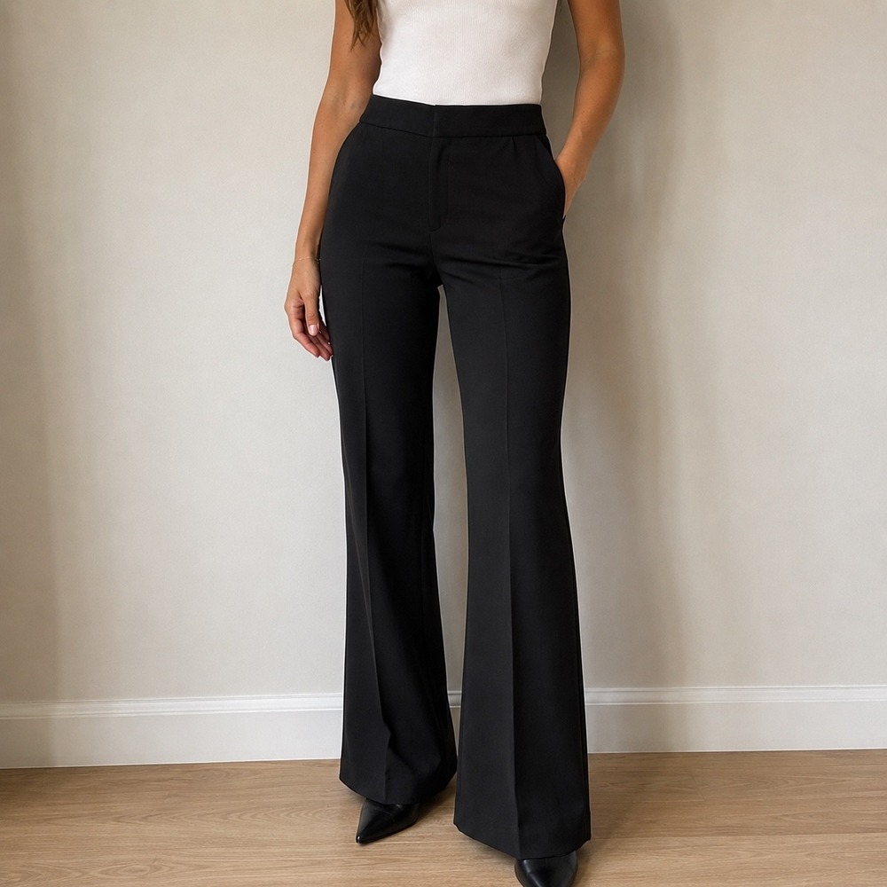 Banana Republic Black Washable Stretch High Rise Flare Pants 6 Office Minimalist